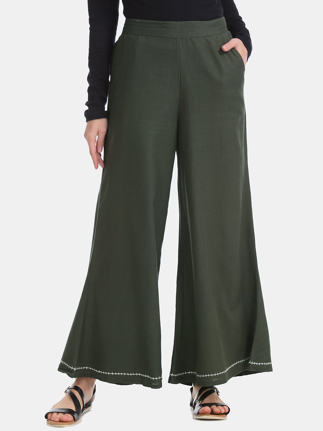 

Bronz Women Green Parallel Trousers
