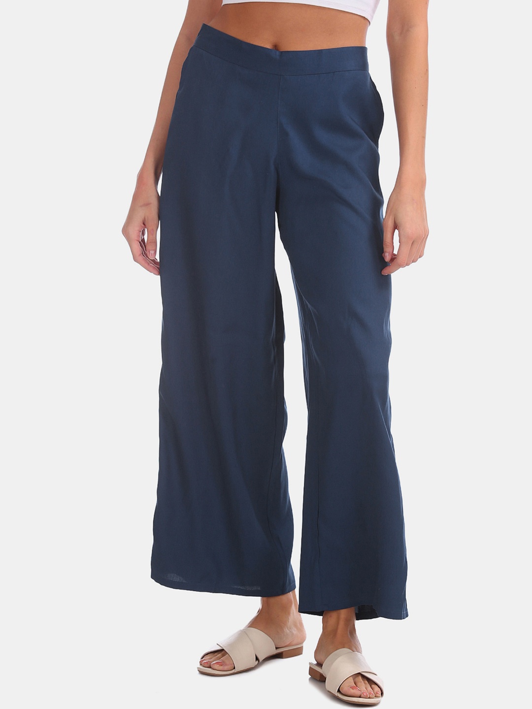 

Bronz Women Blue Parallel Trousers With Contrast Taping