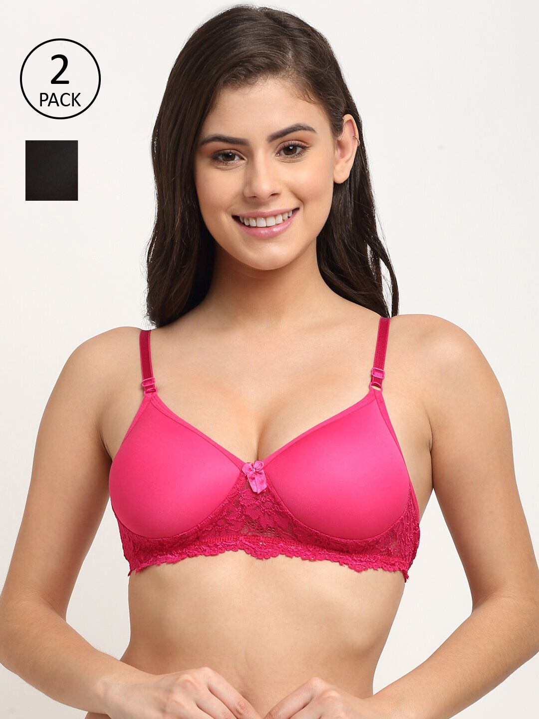 

Friskers Pack Of 2 Black & Pink Push-Up Bra - Lightly Padded
