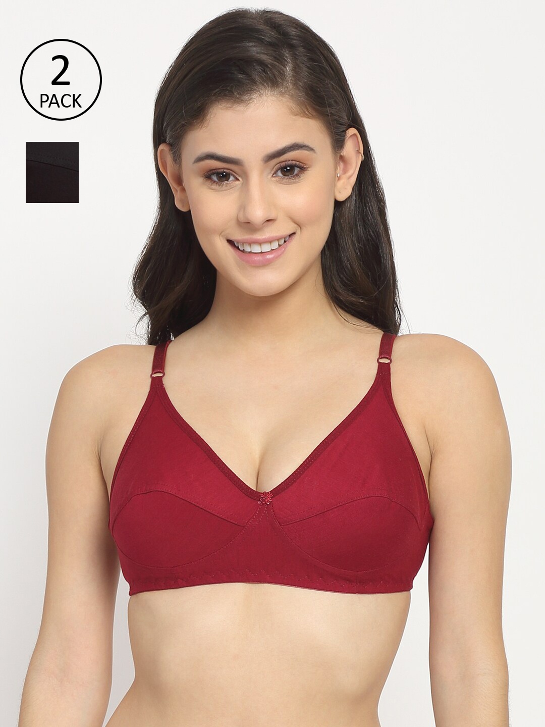 

Friskers Pack of 2 Black & Maroon Balconette Bra