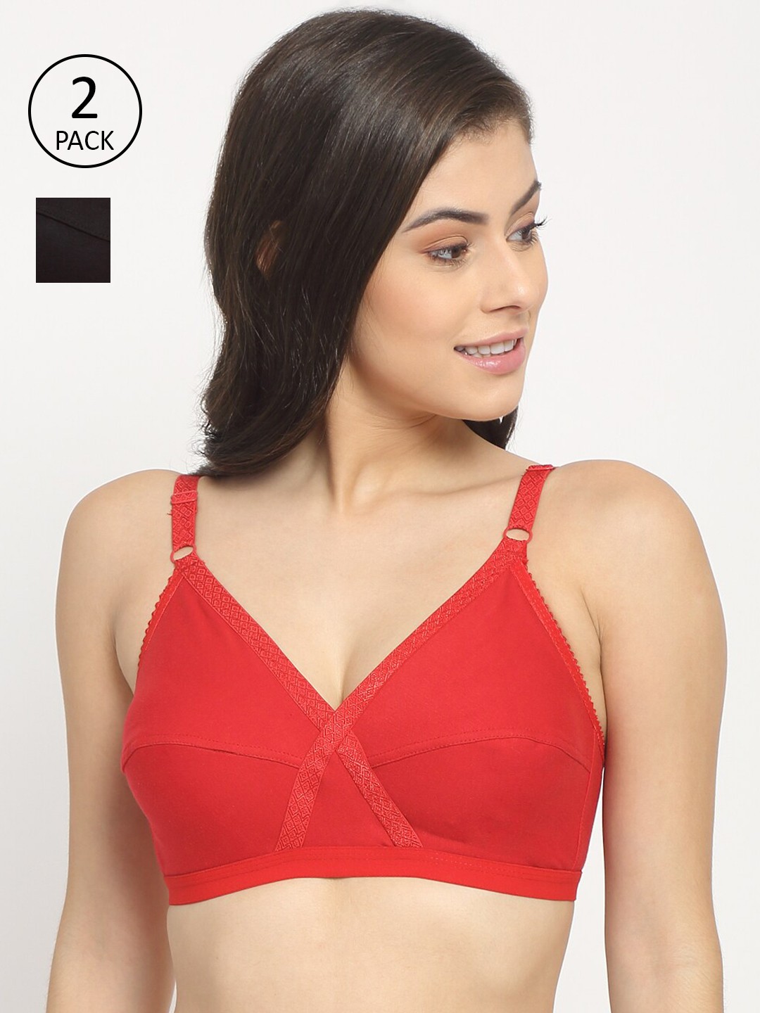 

Friskers Pack Of 2 Non Padded Balconette Bras, Red