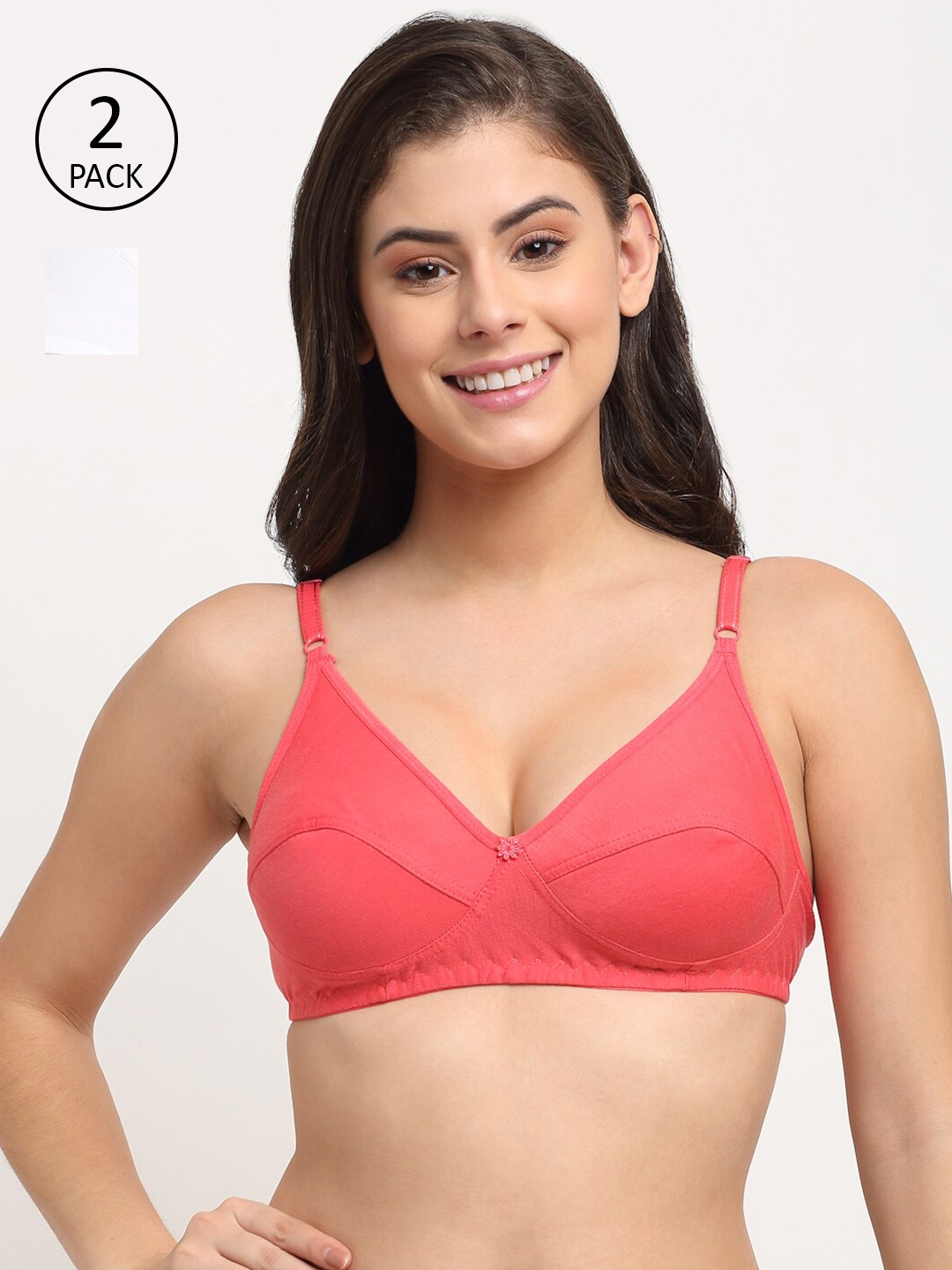 

Friskers Pack of 2 White & Coral Balconette Bra