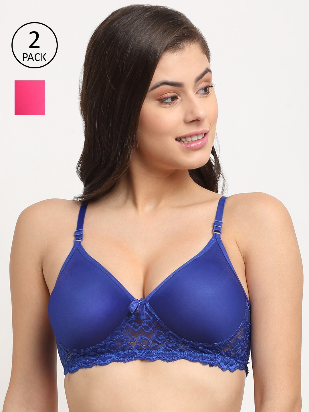 

Friskers Pack Of 2 Blue & Pink Push-Up Bra - Lightly Padded