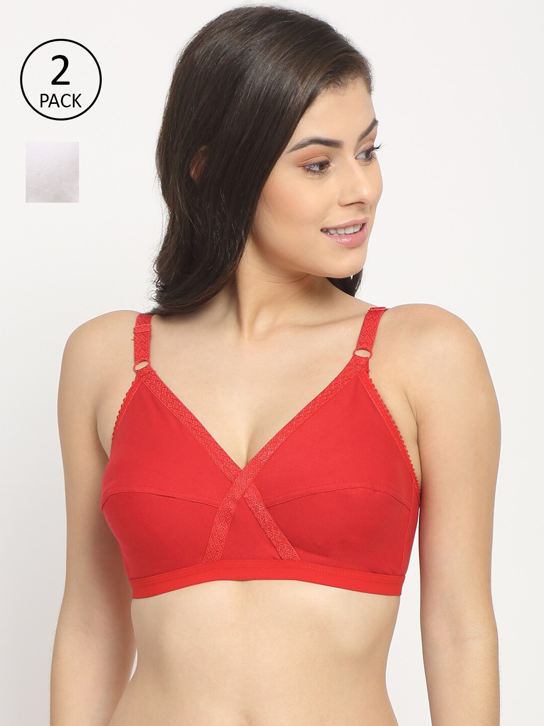 

Friskers Pack Of 2 White & Red Cotton Everyday Bra