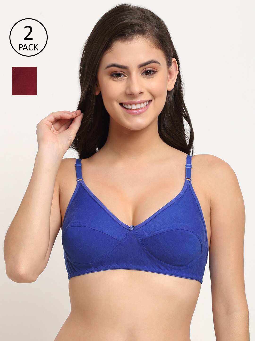 

Friskers Women Pack of 2 Multi Solid Non Padded Cotton Bra