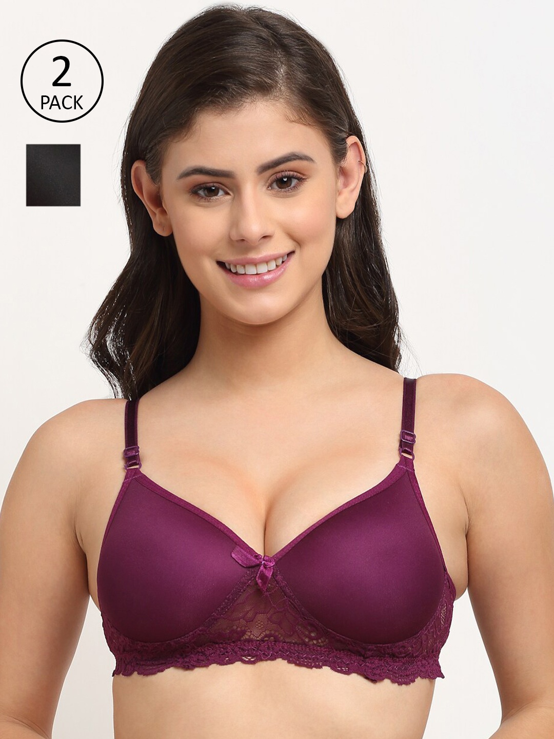 

Friskers Pack Of 2 Lightly Padded Push Up Bra, Black