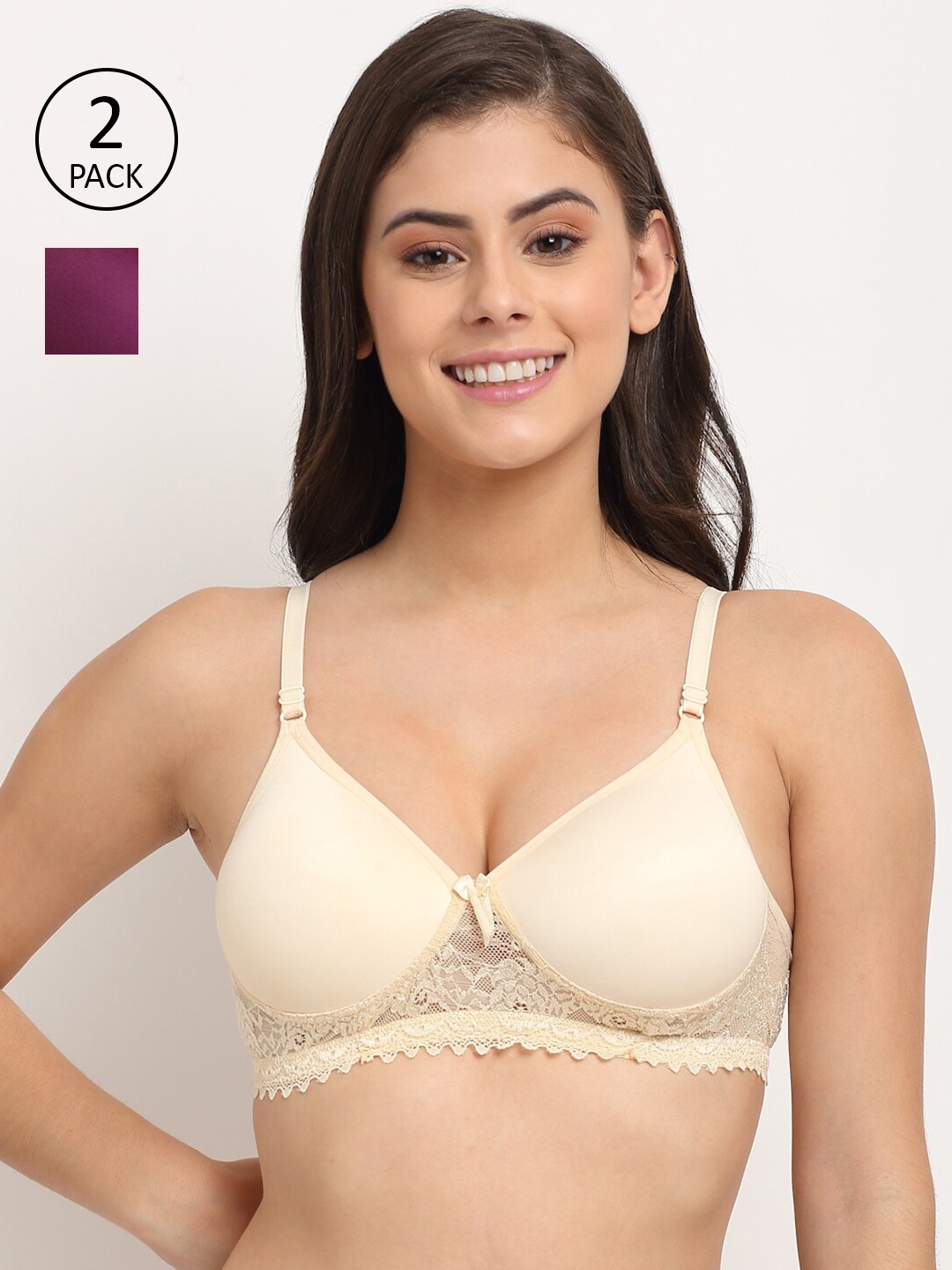 

Friskers Pack Of 2 Beige & Purple Push-Up Bra - Lightly Padded