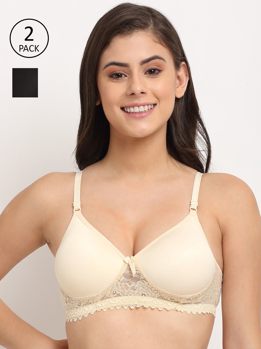 

Friskers Pack of 2 Black & Cream-Coloured Lightly Padded Everyday Bra