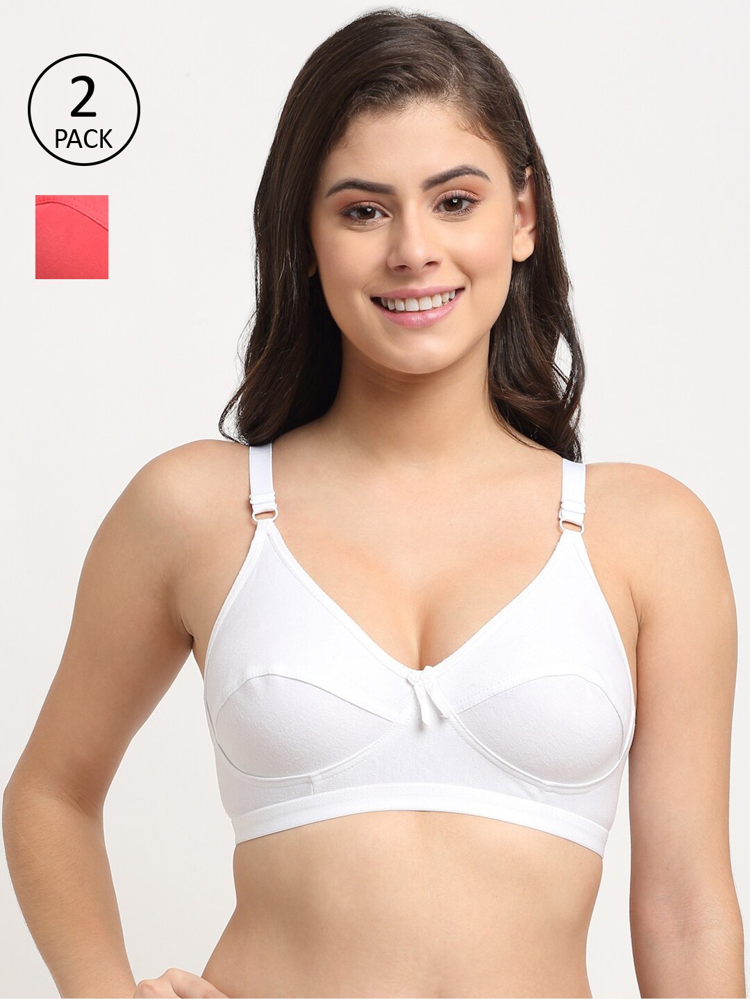 

Friskers Pack Of 2 Orange & White Balconette Bra - Non Padded