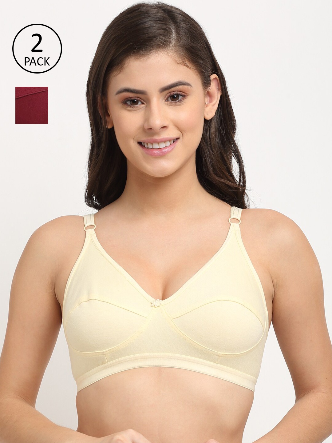 

Friskers Pack of 2 Maroon & Yellow Balconette Bra