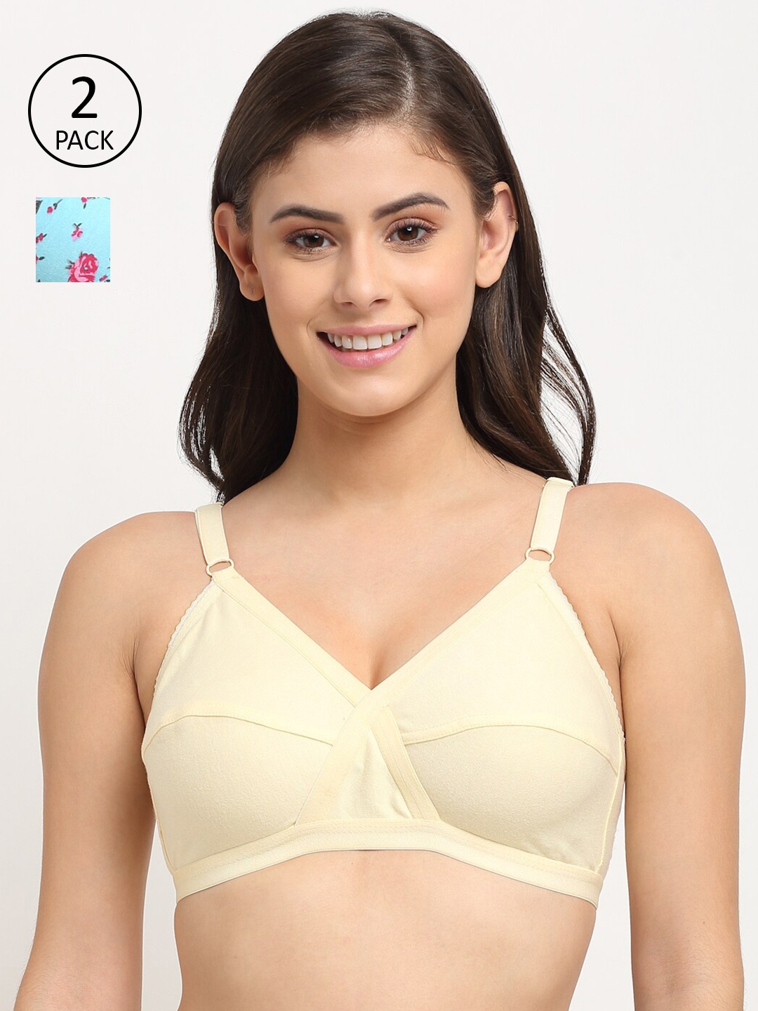

Friskers Beige & Blue Cotton Balconette Bra