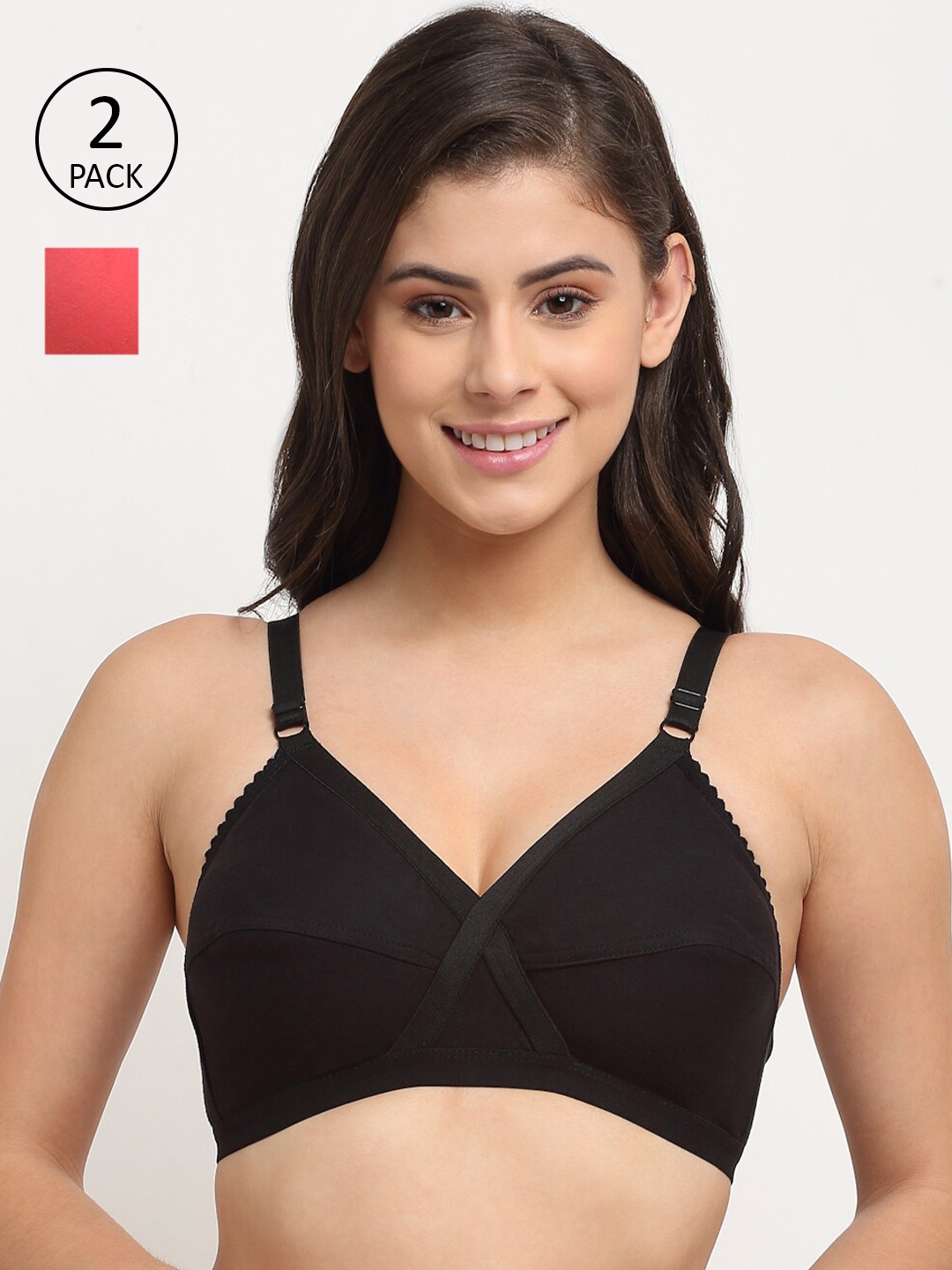 

Friskers Pack of 2 Black & Pink Non Wired Full Coverage T-shirt Bra