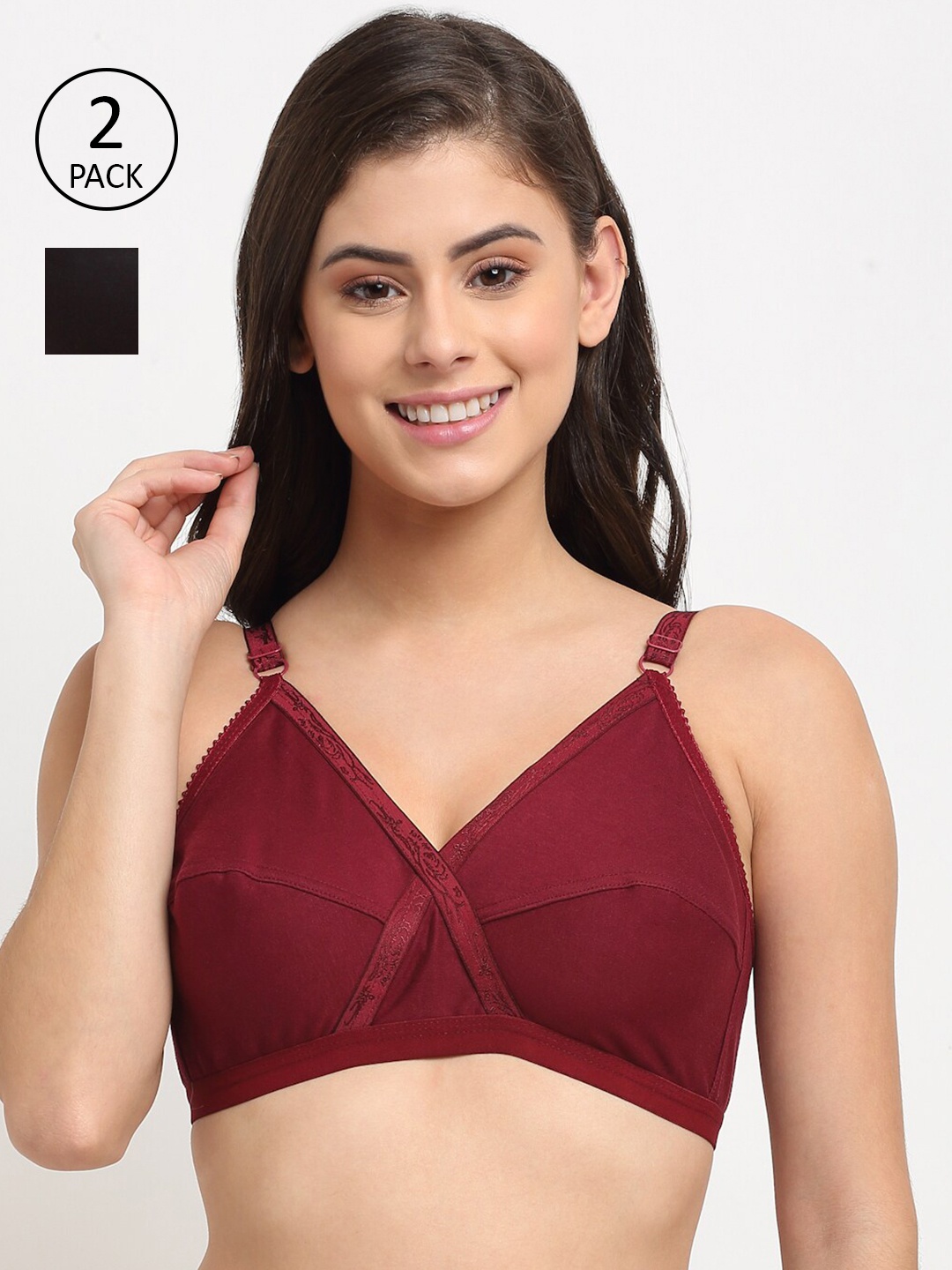 

Friskers Pack Of 2 Maroon & Black Balconette Bra