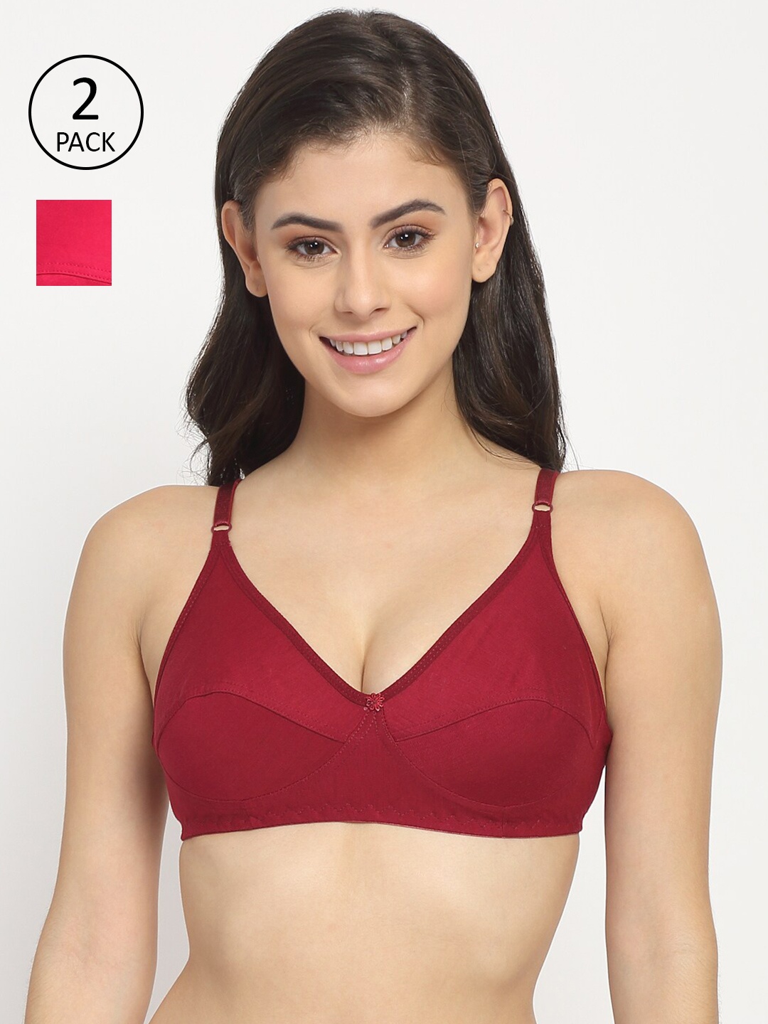 

Friskers Pack Of 2 Red & Maroon Cotton Balconette Bra