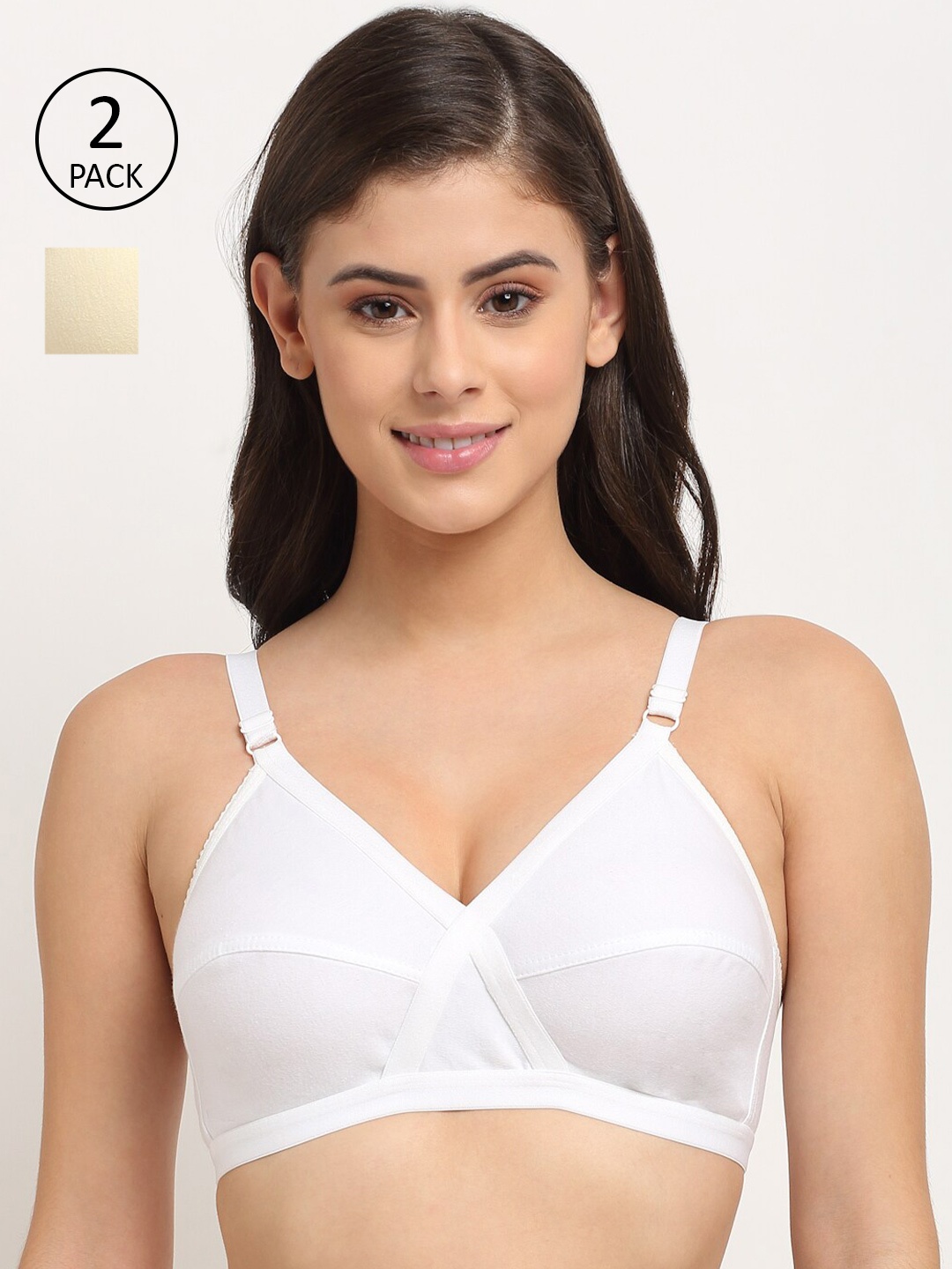 

Friskers Pack of 2 White & Beige Non wired Medium Coverage Everyday Bra