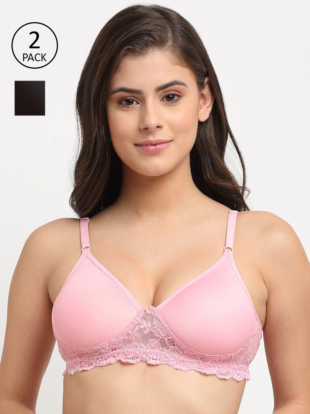 

Friskers Women Pack Of 2 Lightly Padded Push Up Bra, Black