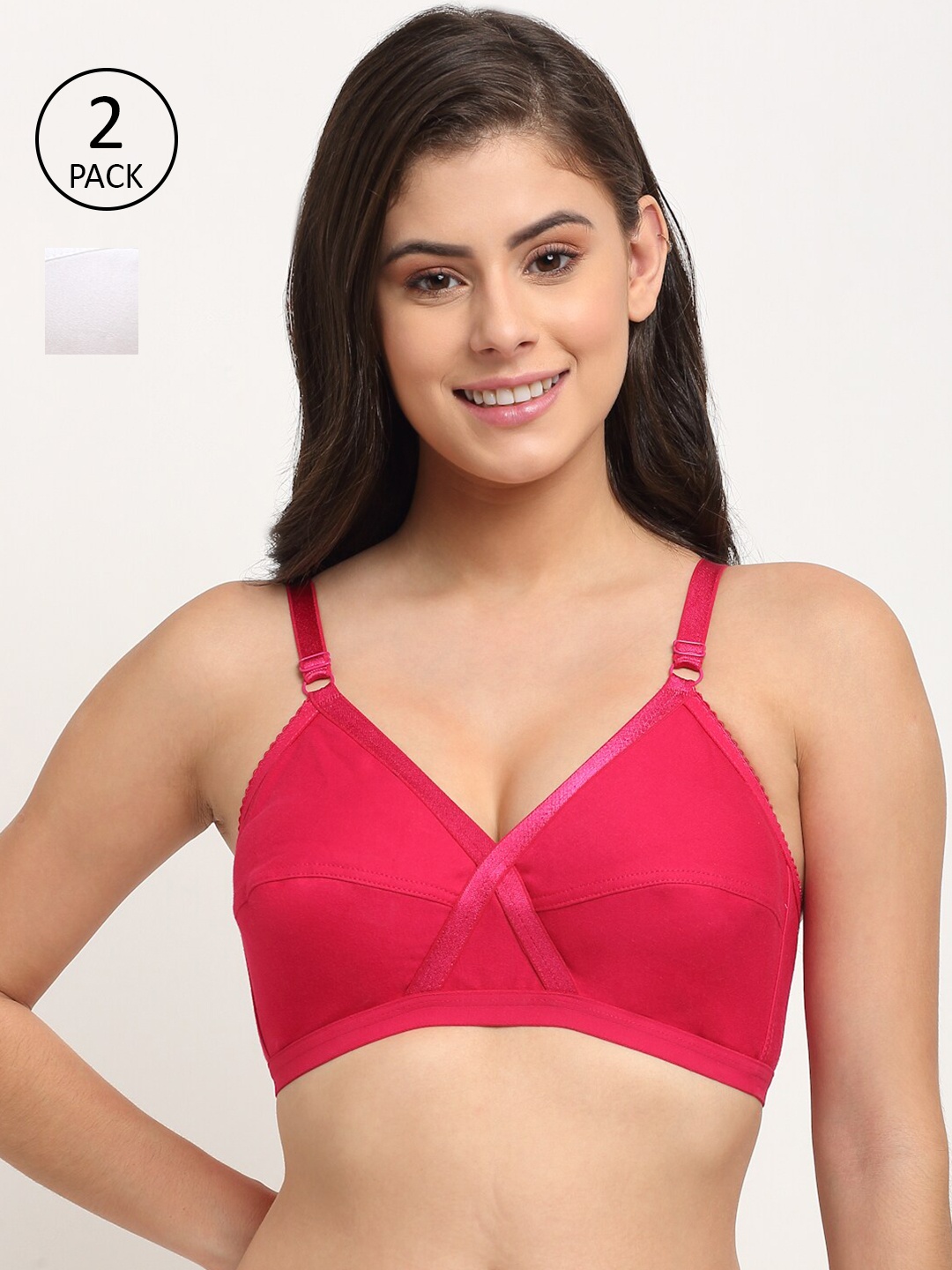 

Friskers Pack of 2 White & Pink Cotton Balconette Bras