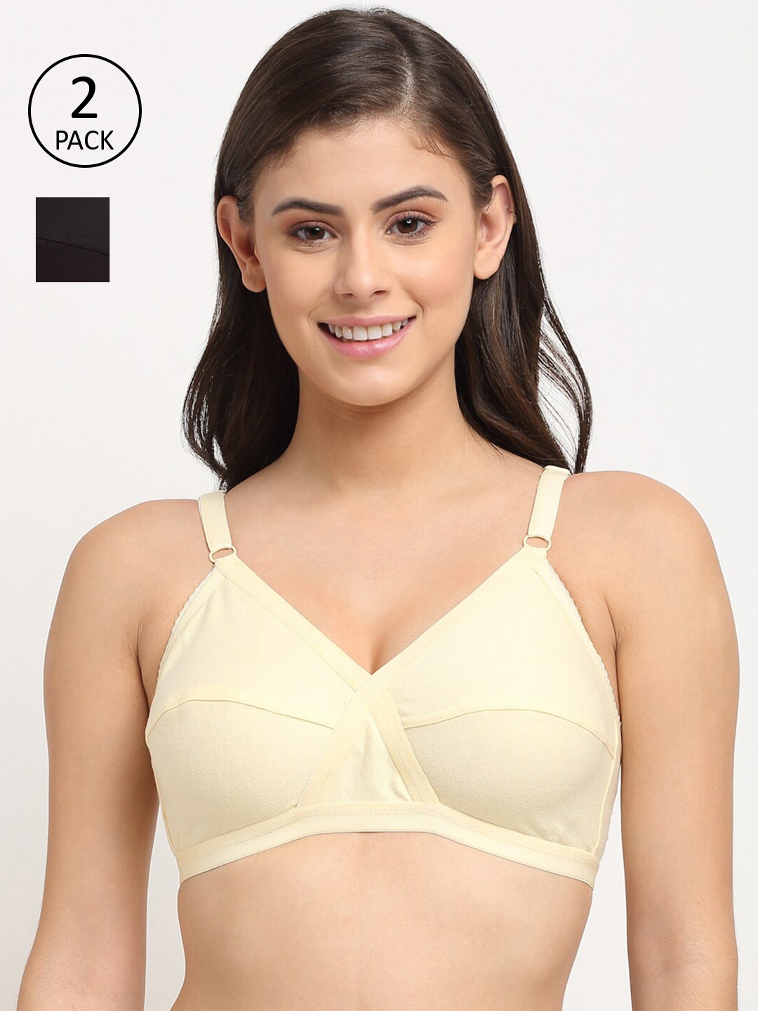 

Friskers Pack Of 2 Black & Beige Cotton Balconette Bra