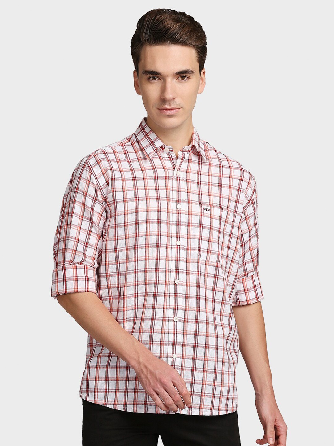 

ColorPlus Men Orange Opaque Checked Casual Shirt