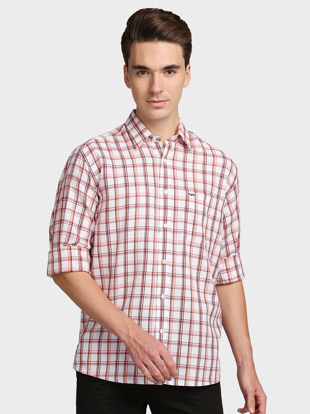 

ColorPlus Men White Opaque Checked Casual Cotton Shirt
