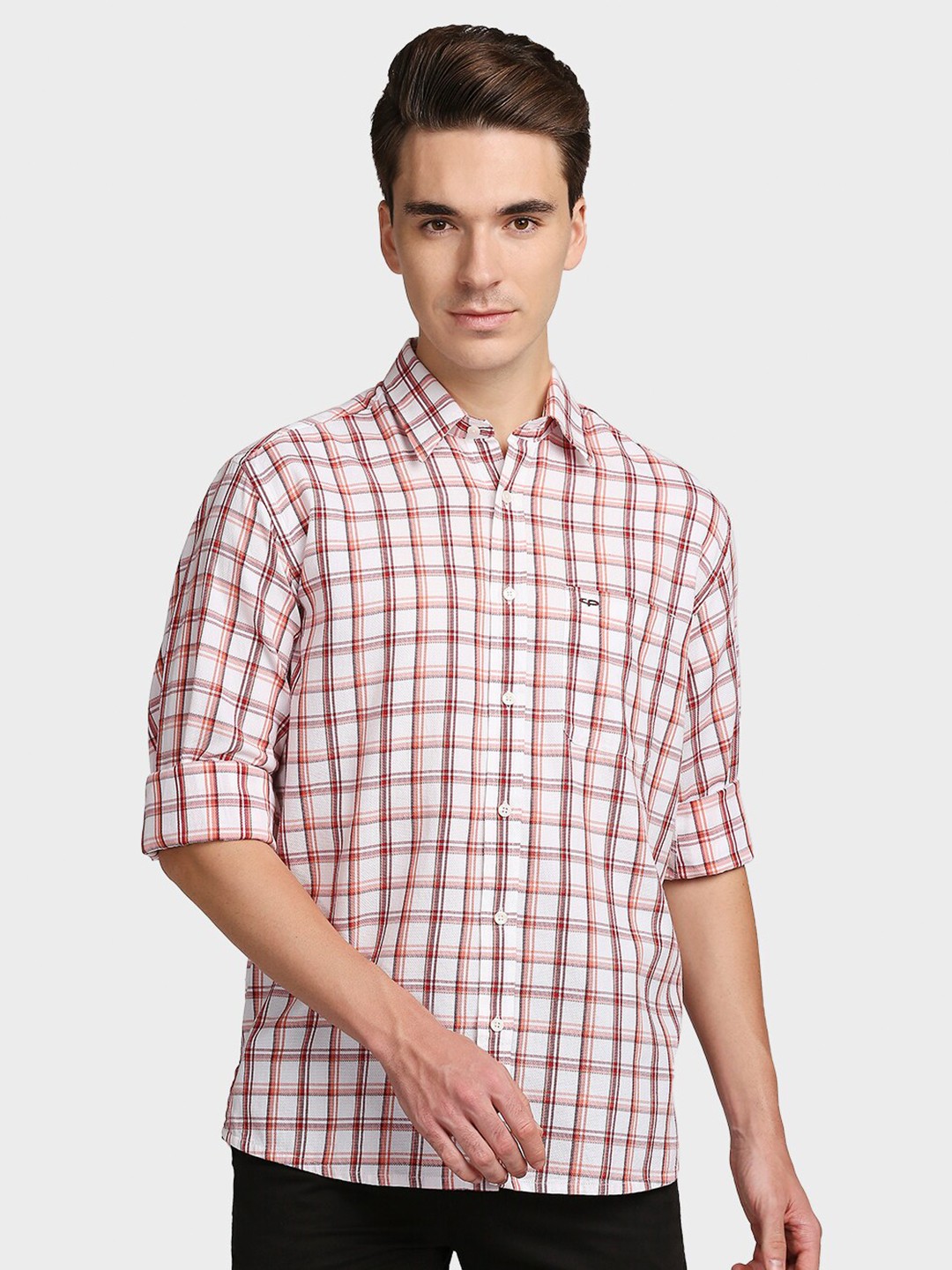 

ColorPlus Men Orange Opaque Checked Cotton Casual Shirt
