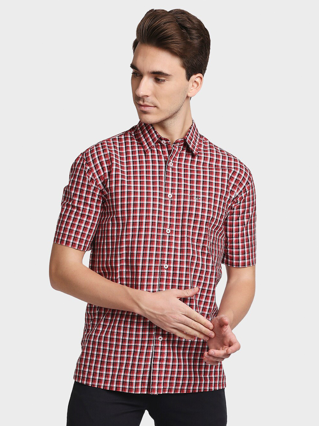 

ColorPlus Men Orange Gingham Checks Opaque Cotton Casual Shirt