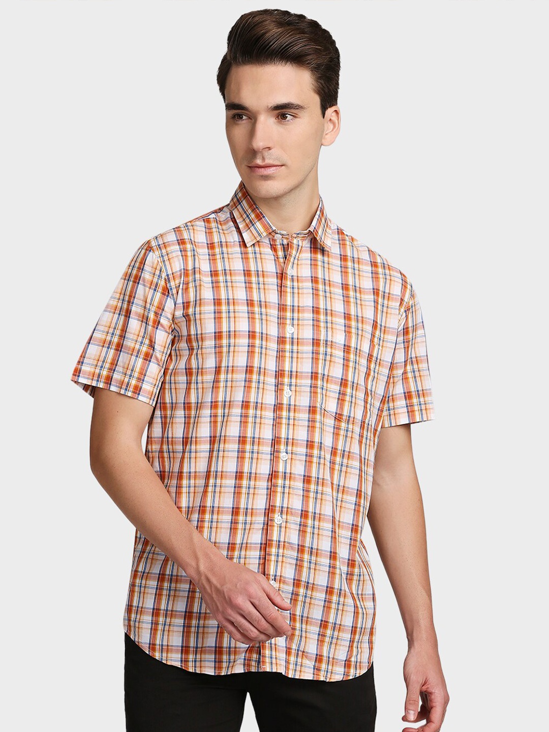 

ColorPlus Men Brown Tailored Fit Tartan Checks Opaque Checked Casual Shirt