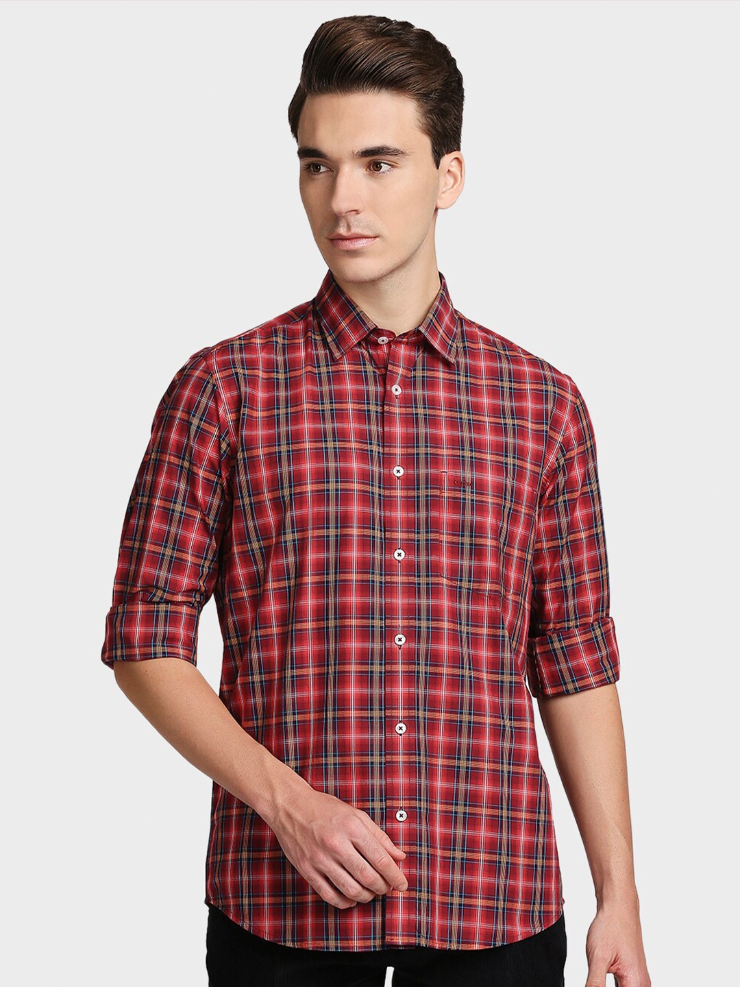 

ColorPlus Men Red Opaque Checked Casual Shirt