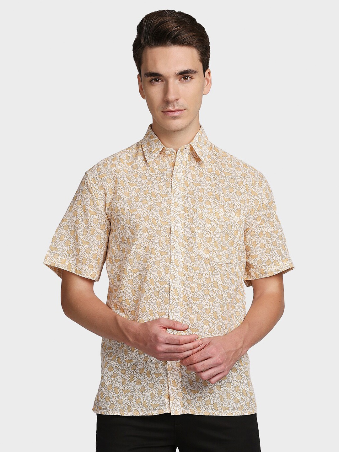 

ColorPlus Men Yellow Floral Opaque Printed Casual Shirt