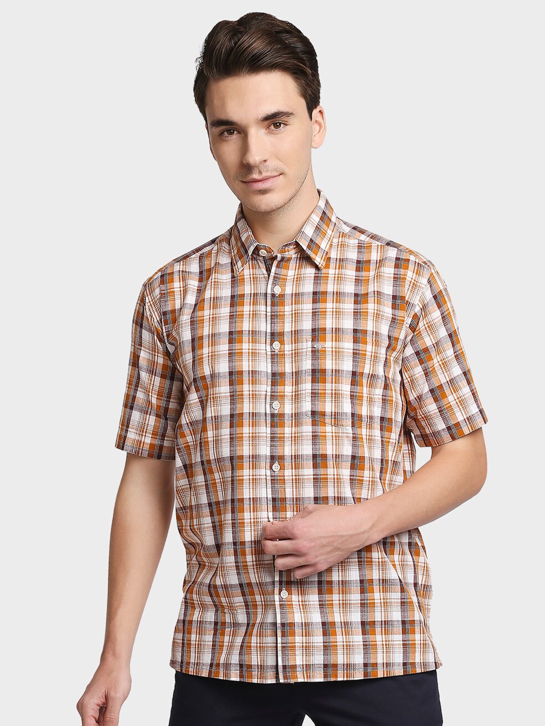 

ColorPlus Men Brown Tartan Checks Opaque Checked Casual Shirt