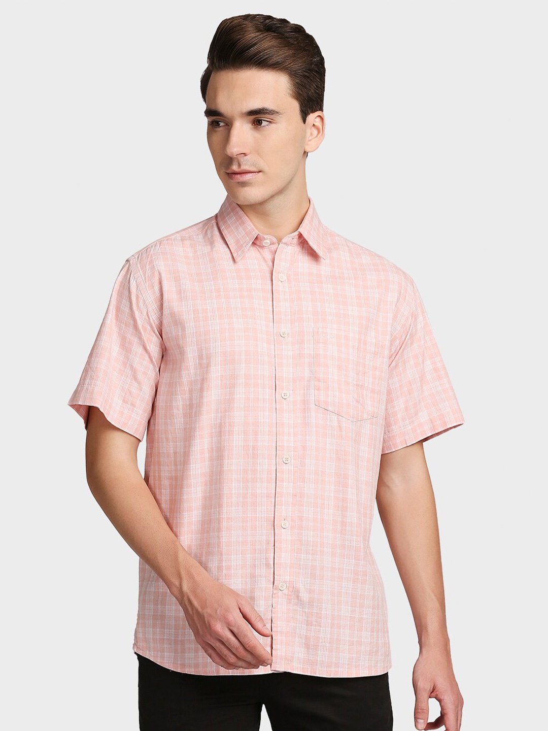 

ColorPlus Men Peach-Coloured Opaque Checked Casual Shirt