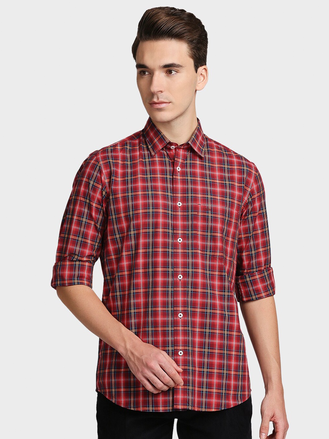 

ColorPlus Men Red Tailored Fit Tartan Checks Opaque Checked Casual Shirt