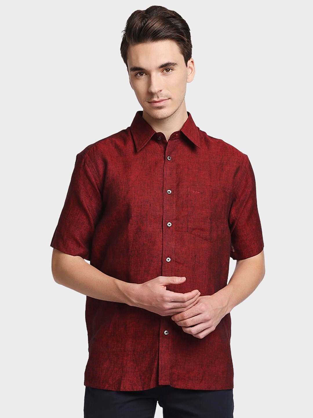 

ColorPlus Men Maroon Solid Casual Shirt