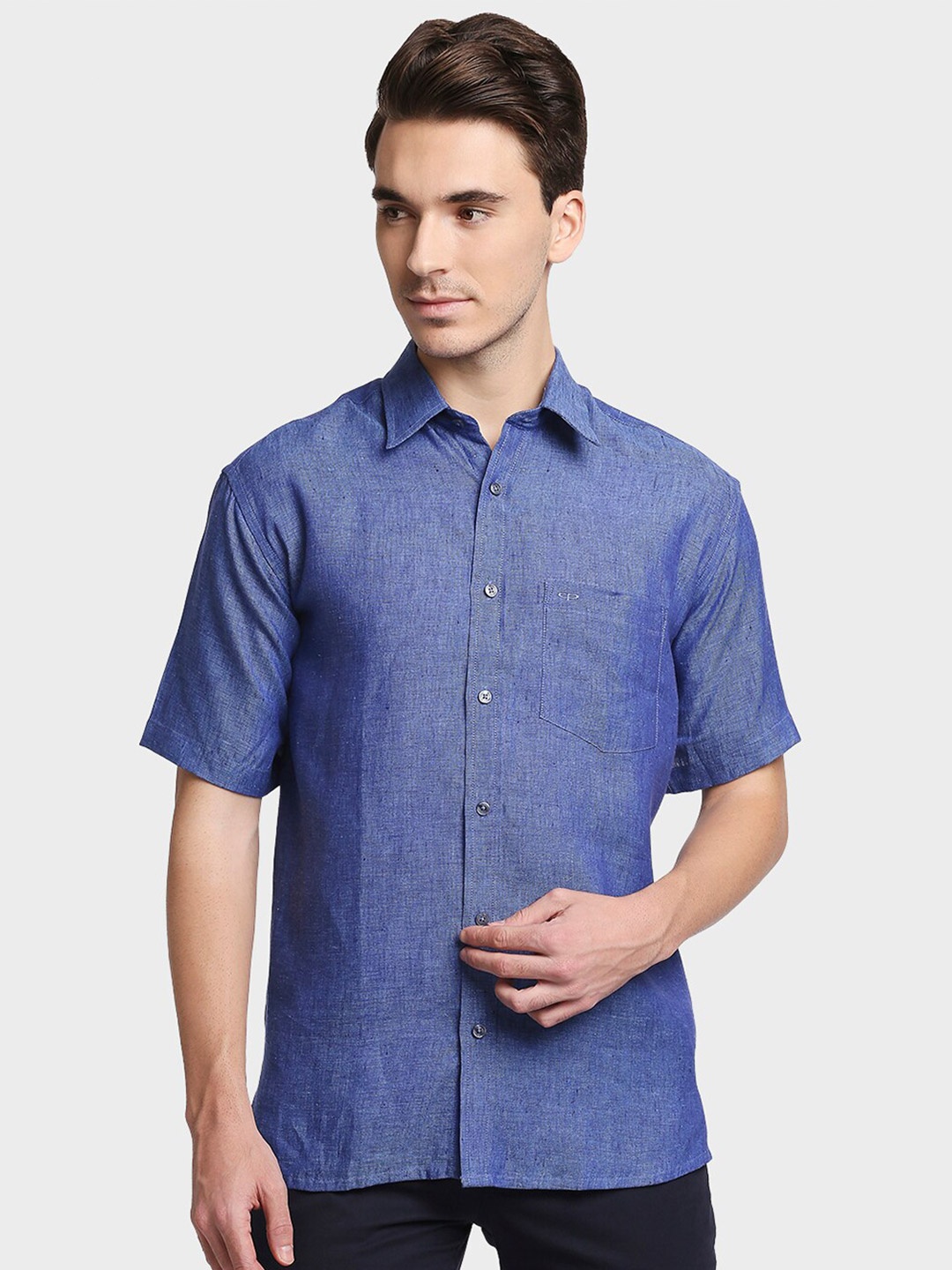 

ColorPlus Men Blue Opaque Linen Casual Shirt