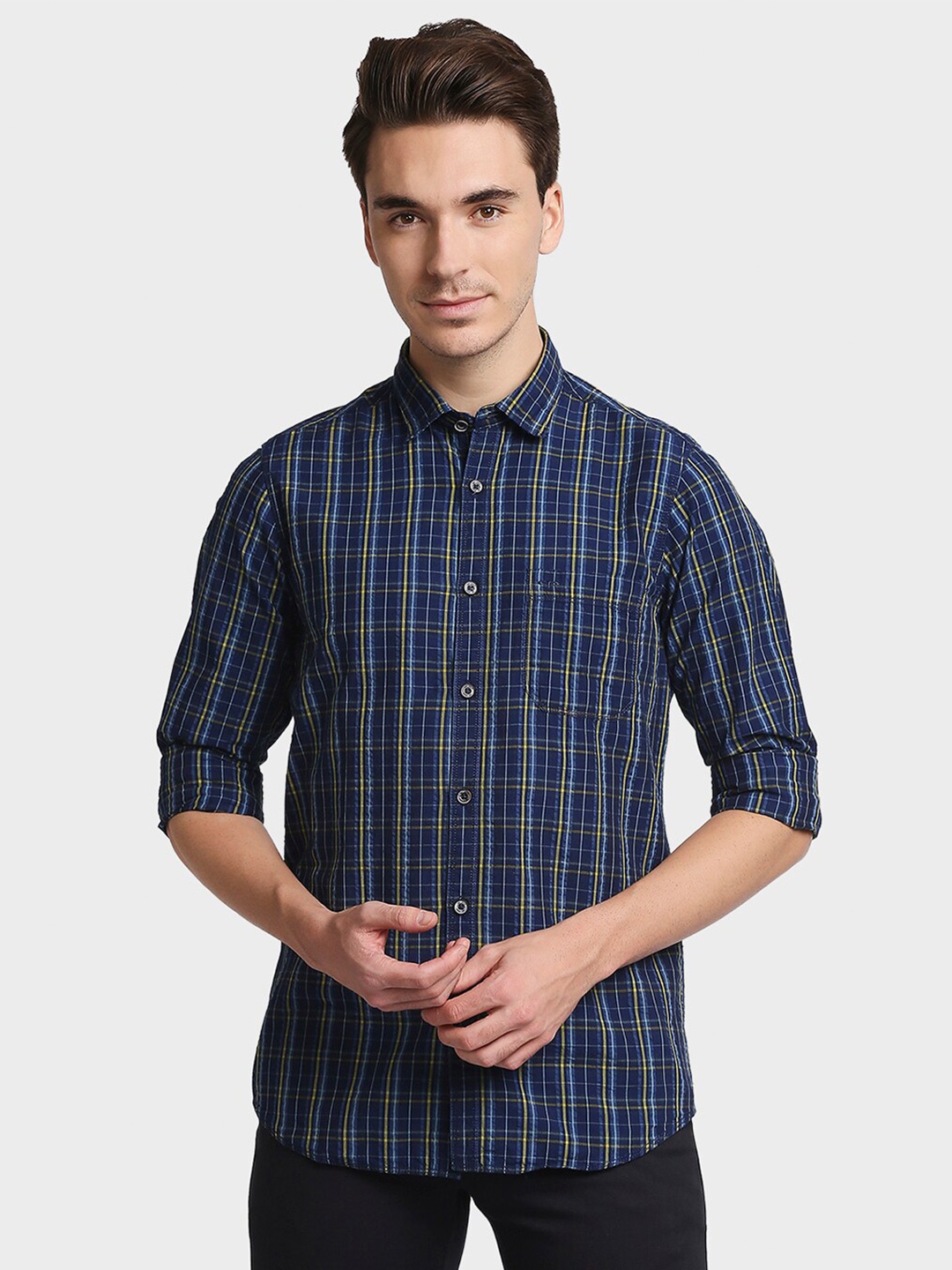 

ColorPlus Men Yellow Opaque Checked Casual Shirt