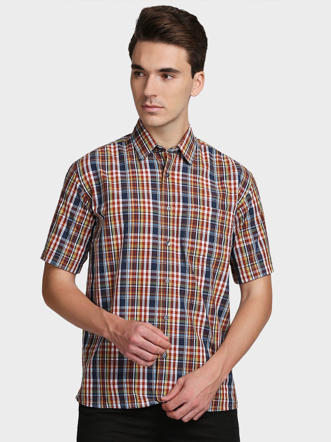 

ColorPlus Men Brown Opaque Checked Casual Shirt