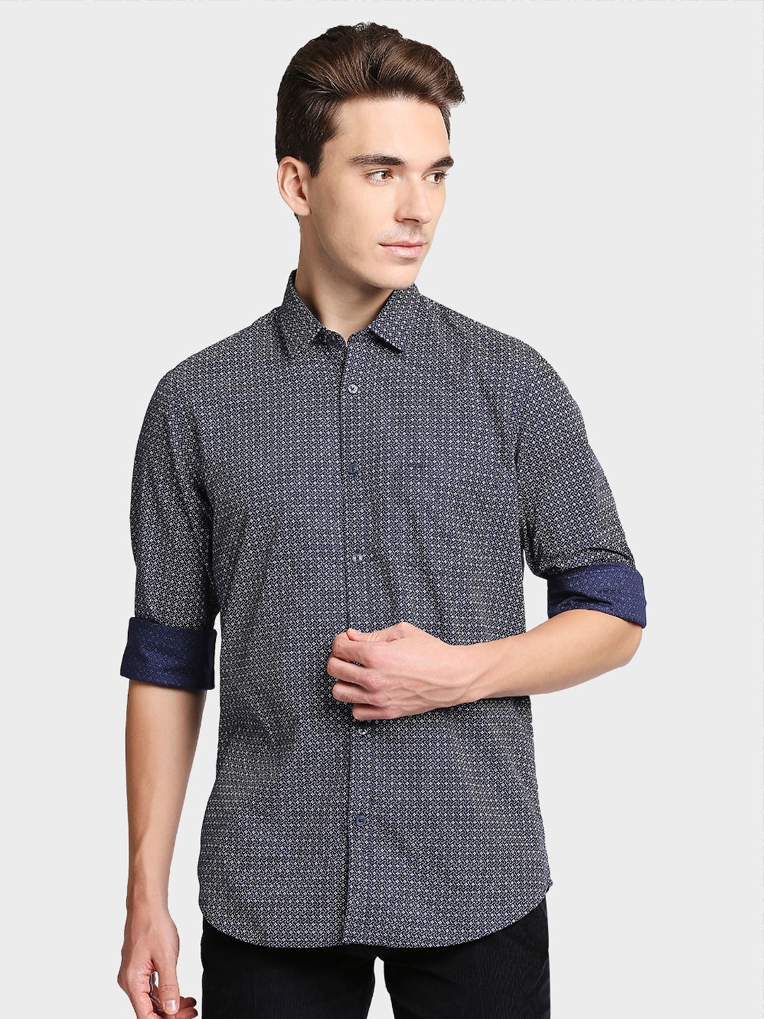 

ColorPlus Men Blue Tailored Fit Opaque Printed Cotton Casual Shirt