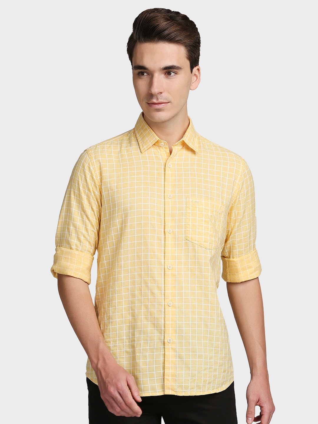 

ColorPlus Men Yellow Tailored Fit Opaque Checked Casual Shirt