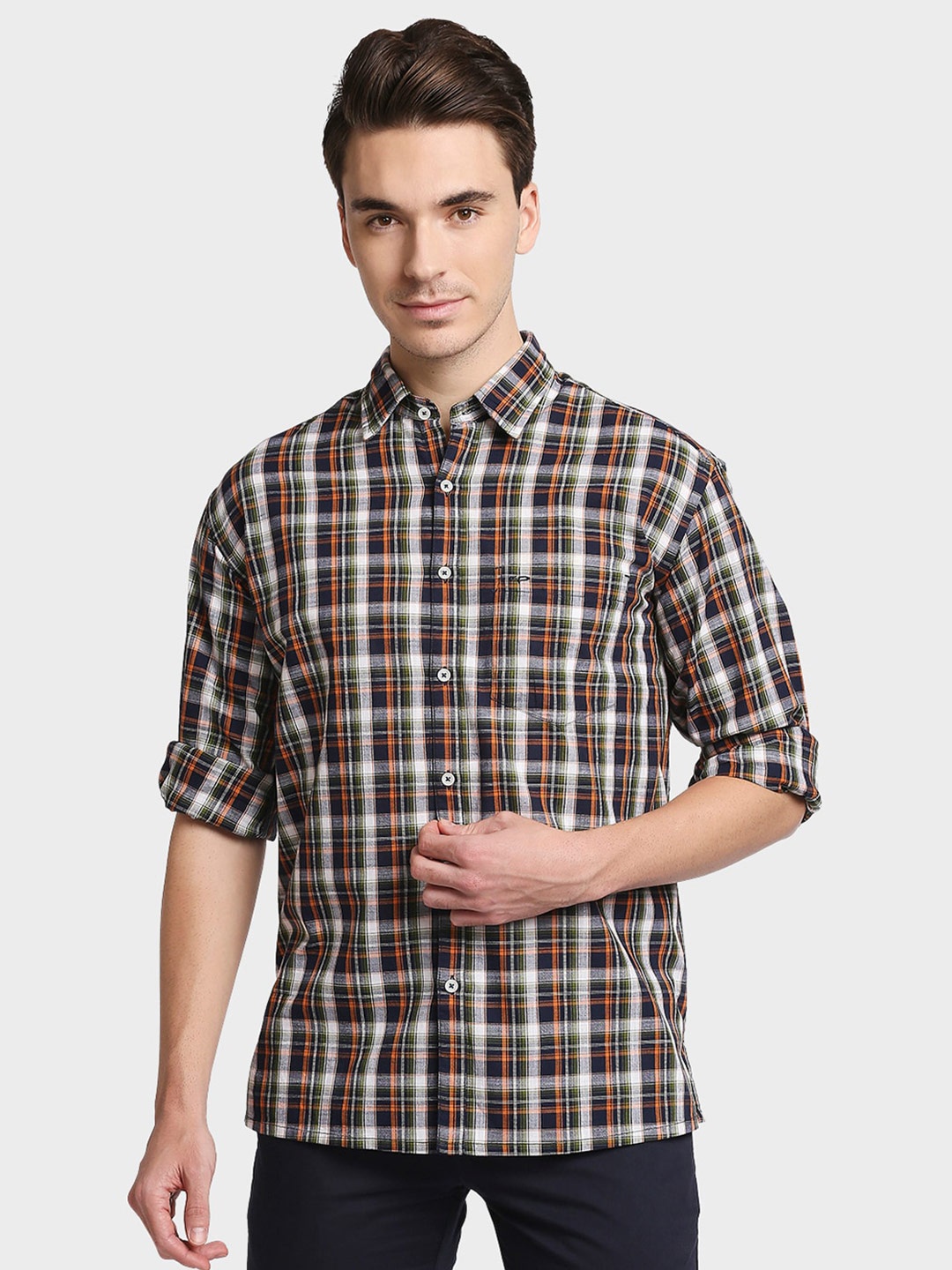 

ColorPlus Men Blue Tartan Checks Cotton Casual Shirt