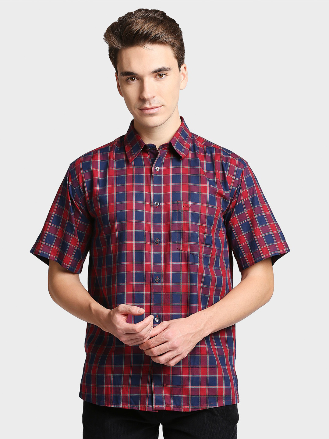 

ColorPlus Men Red Buffalo Checks Opaque Checked Casual Cotton Shirt