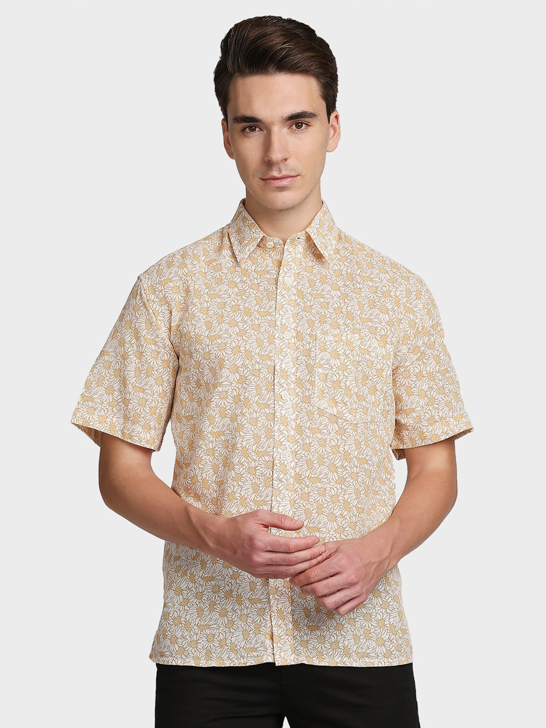 

ColorPlus Men Yellow Floral Opaque Printed Casual Shirt