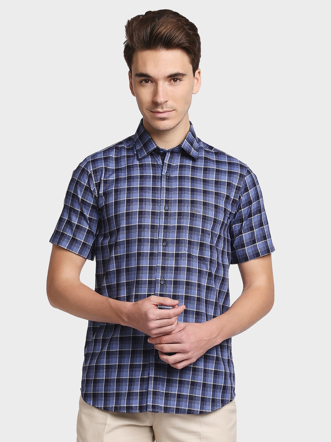 

ColorPlus Men Blue Tailored Fit Opaque Checked Casual Shirt