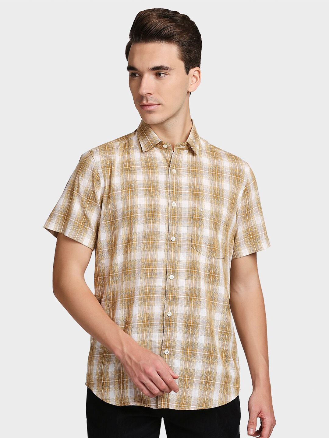 

ColorPlus Men Brown Tailored Fit Opaque Checked Casual Shirt