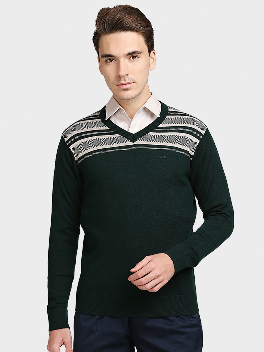

ColorPlus Men Green Striped Pullover
