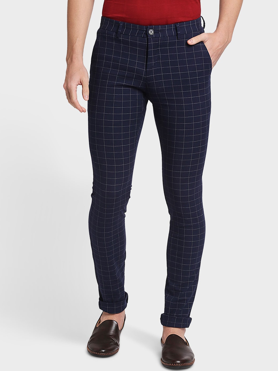 

ColorPlus Men Blue Checked Trousers