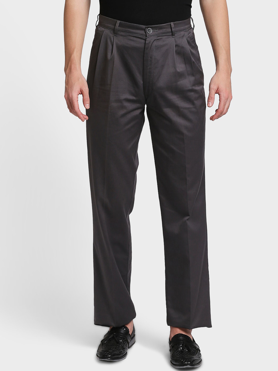 

ColorPlus Men Grey Pleated Cotton Trousers