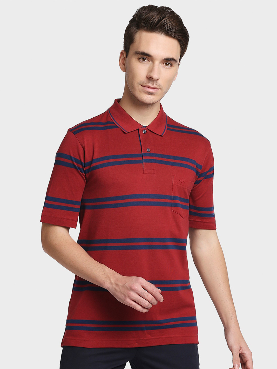 

ColorPlus Men Red Striped Polo Collar Pockets T-shirt