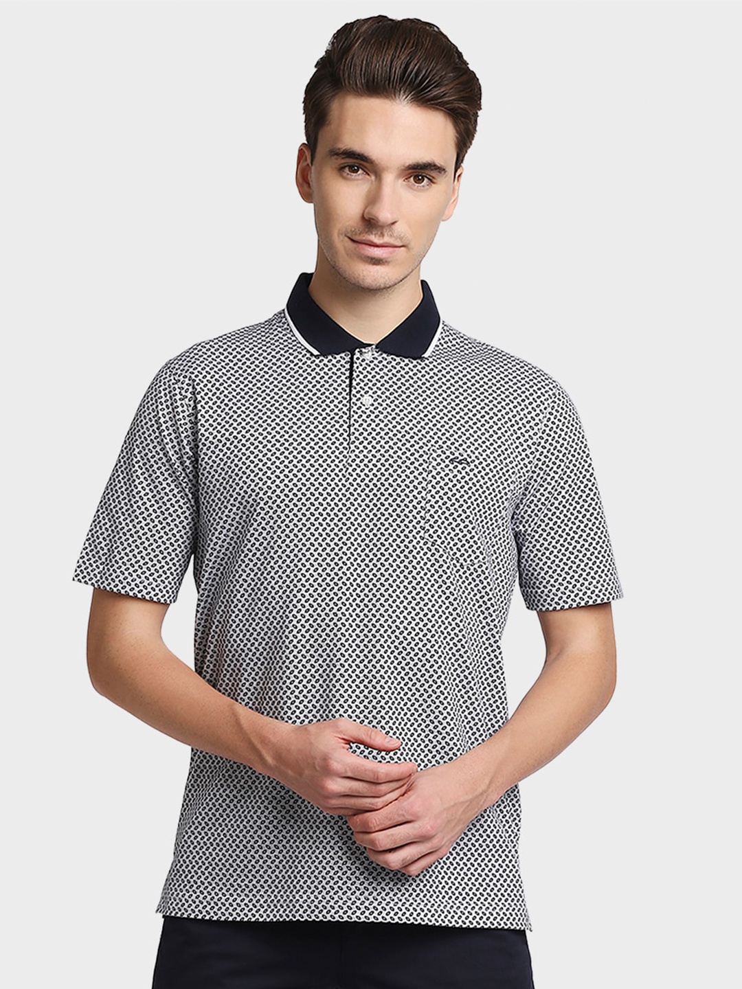 

ColorPlus Men White Polo Collar Pockets T-shirt