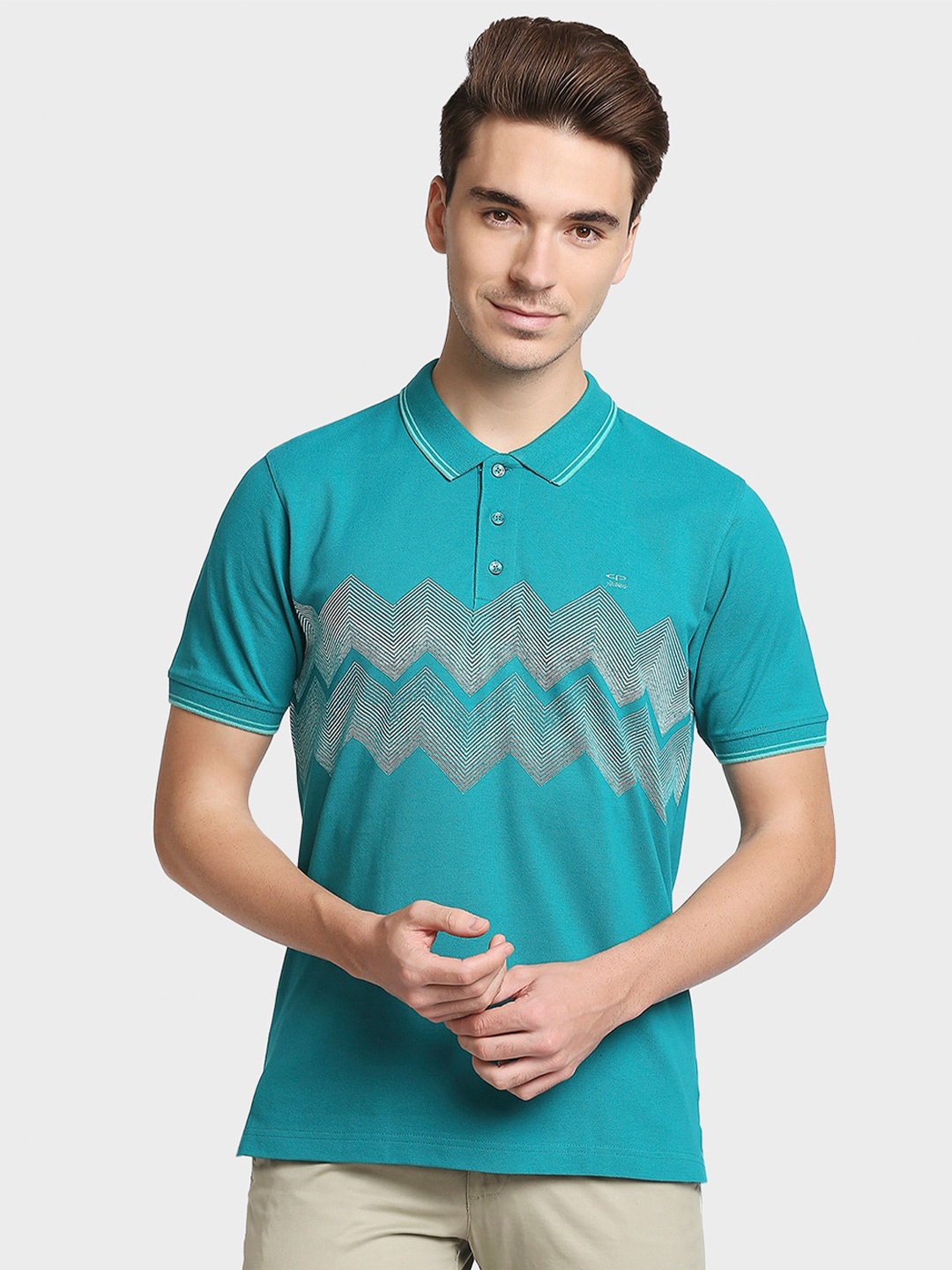 

ColorPlus Men Green Printed Polo Collar T-shirt