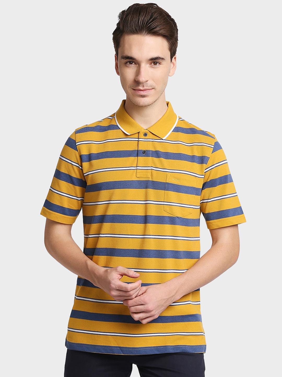 

ColorPlus Men Yellow Striped Polo Collar Pockets T-shirt